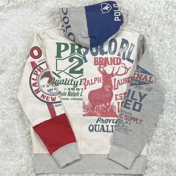 Polo Ralph Lauren Hoodie Polo Country Patchwork Multi Logo Mens Large Dry Goods - Picture 2 of 13
